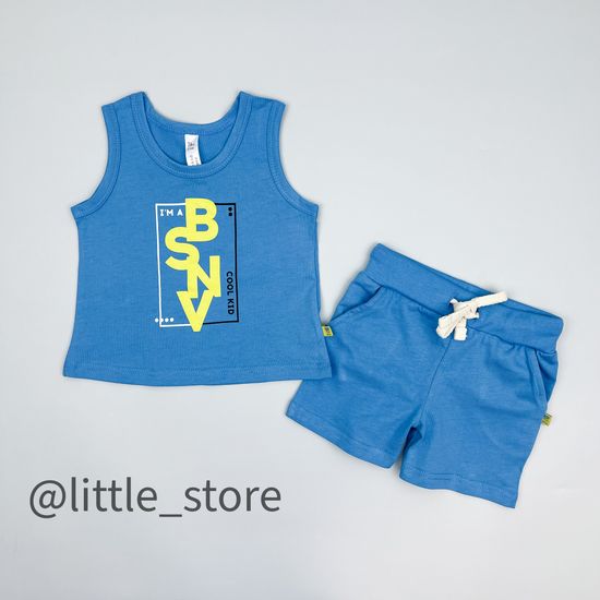 Комплект хлопковый с шортами, Темно-голубой