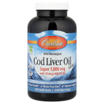 Carlson, Cod Liver Oil Gems, капсулы из жира печени дикой норвежской трески, высшего качества, 1000 мг, 250 капсул