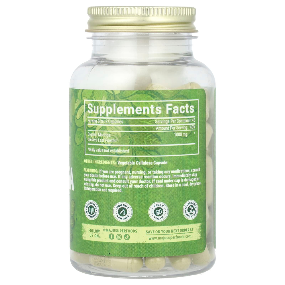 Maju Superfoods, Maju's Moringa, 90 капсул (500 мг на капсулу)