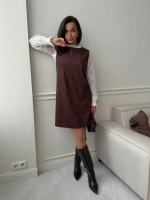 Платье сарафан офисное замшевое А силуэт стильный