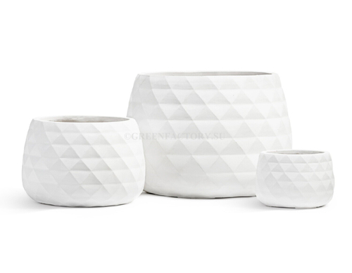 Кашпо TREEZ ERGO - серия Diamond - Низкая чаша - Белый камень