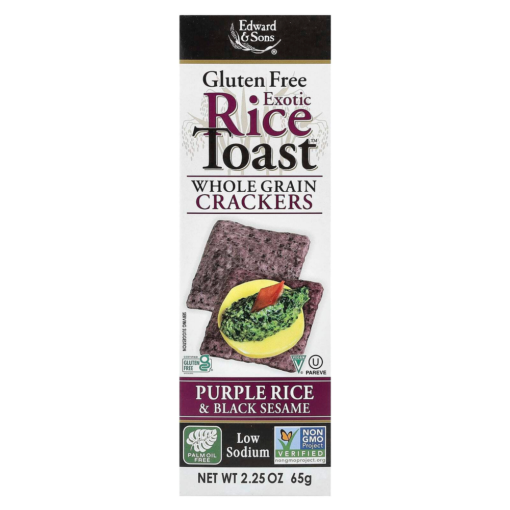 Edward & Sons, Exotic Rice Toast ™, цельнозерновые крекеры, фиолетовый рис и черный кунжут, 65 г (2,25 унции)