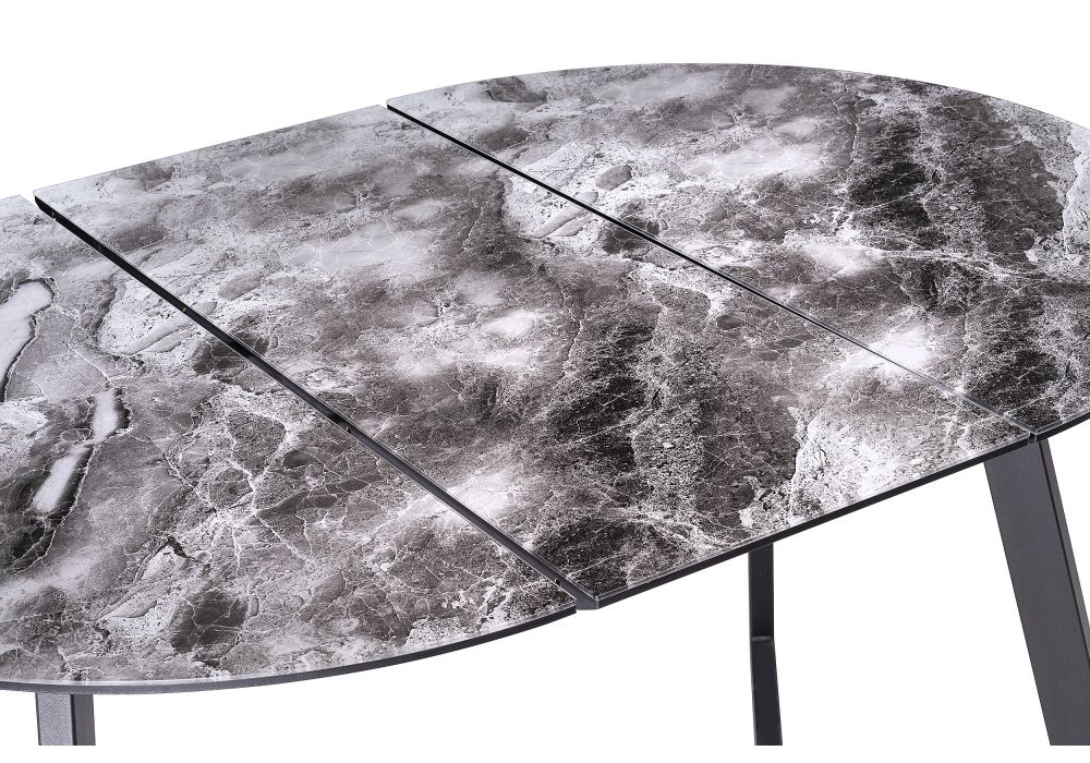 Стеклянный стол Алингсос 100(140)х100х76 черная шагрень / мрамор серый