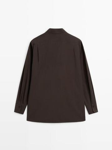Massimo Dutti Рубашка из поплина асимметричного кроя с пуговицами, коричневый