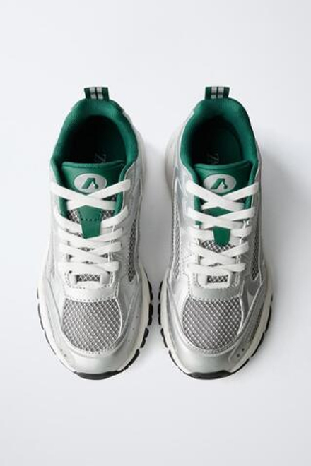 ZARA СПОРТИВНЫЕ КРОССОВКИ С СЕТКОЙ, ЗЕЛЕНЫЙ