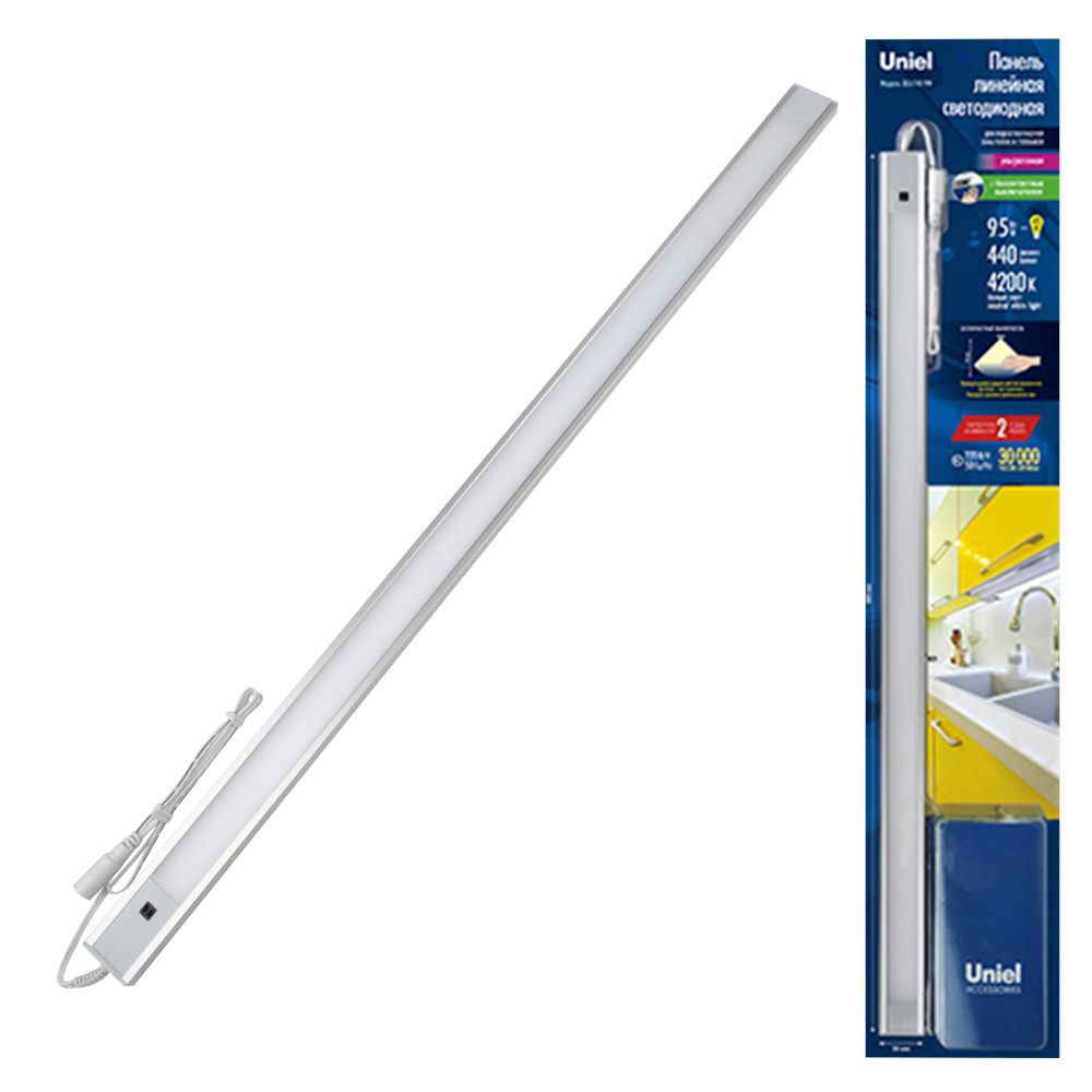ULI-F40-9W-4200K SENSOR IP20 SILVER Светильник линейный светодиодный ультратонкий. с бесконтактным выключателем. 600Х30х8мм. 440Lm. Серебристый. ТМ Uniel