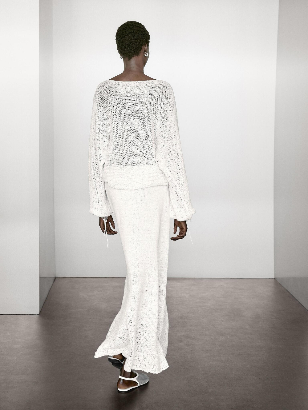 Massimo Dutti Юбка миди из хлопковой смеси, белый