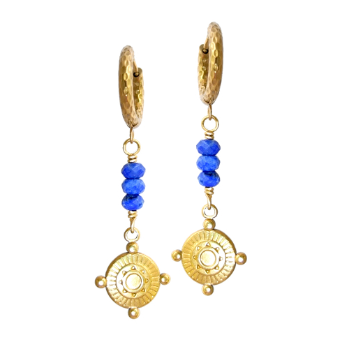 Серьги с лазуритом и позолоченными подвесками