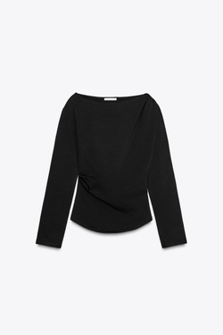 ZARA ТОП СО СБОРКАМИ СБОКУ, ЧЕРНЫЙ