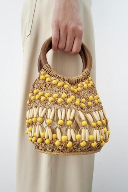 ZARA МИНИАТЮРНАЯ СУМКА-МЕШОК С БИСЕРОМ, РАЗНОЦВЕТНЫЙ