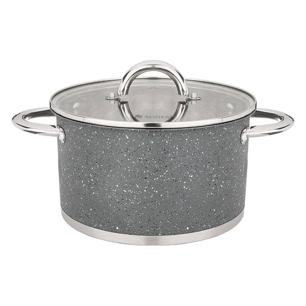 КАСТРЮЛЯ AGNESS СО СТЕКЛЯННОЙ КРЫШКОЙ, НЕРЖ.СТАЛЬ, СЕРИЯ МОНБЛАН 4,6Л 22Х12,5СМ (КОР=4ШТ.)