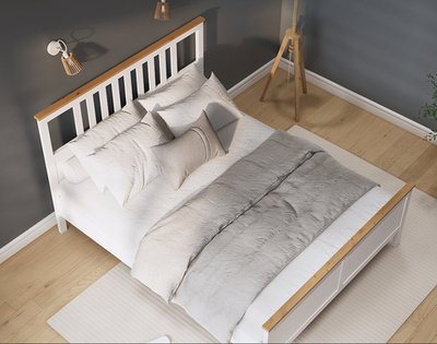 Двуспальная кровать, Хемнэс/Кымор, 160х200см, белый/светло-коричневый