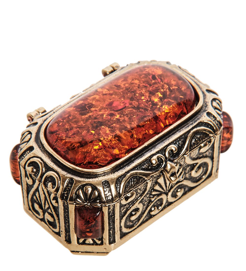 Народные промыслы AM-3268 Шкатулка «Ларец» (латунь, янтарь)