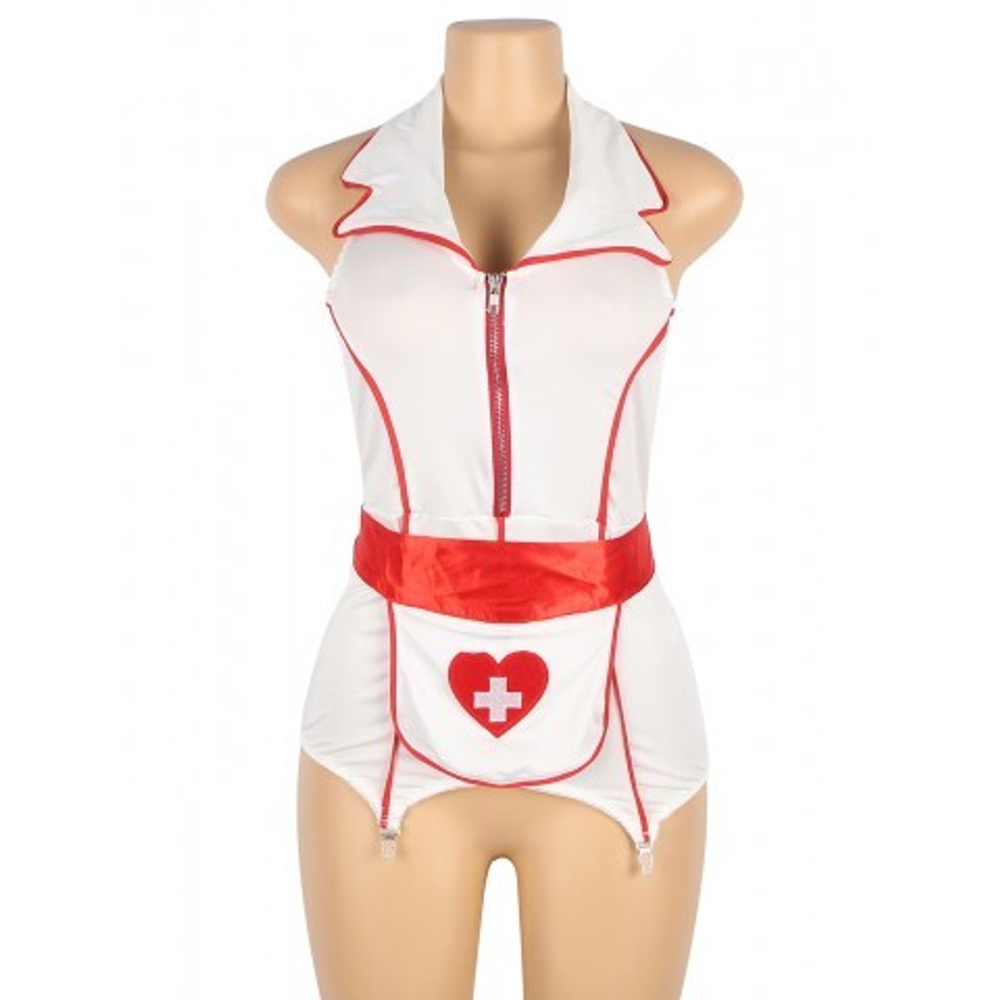 Ролевой костюм медсестры "Первая сексуальная помощь" XL-2XL (халат, фартук, головной убор, повязка)