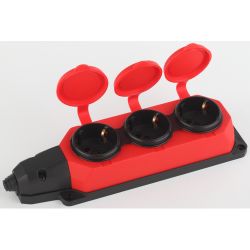 Колодка ЭРА K-3e-RED-IP44 каучуковая с заземлением 3 розетки 16A IP44 красная | Колодки