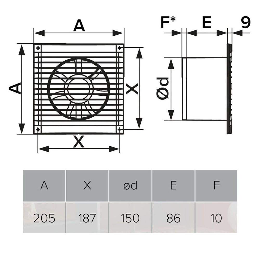 Вентилятор вытяжной настен, Эра, d150 мм, 16 Вт, 250 м3/ч, E 150 S