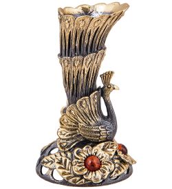 Народные промыслы AM-3909 Подсвечник «Павлин» (латунь, янтарь)