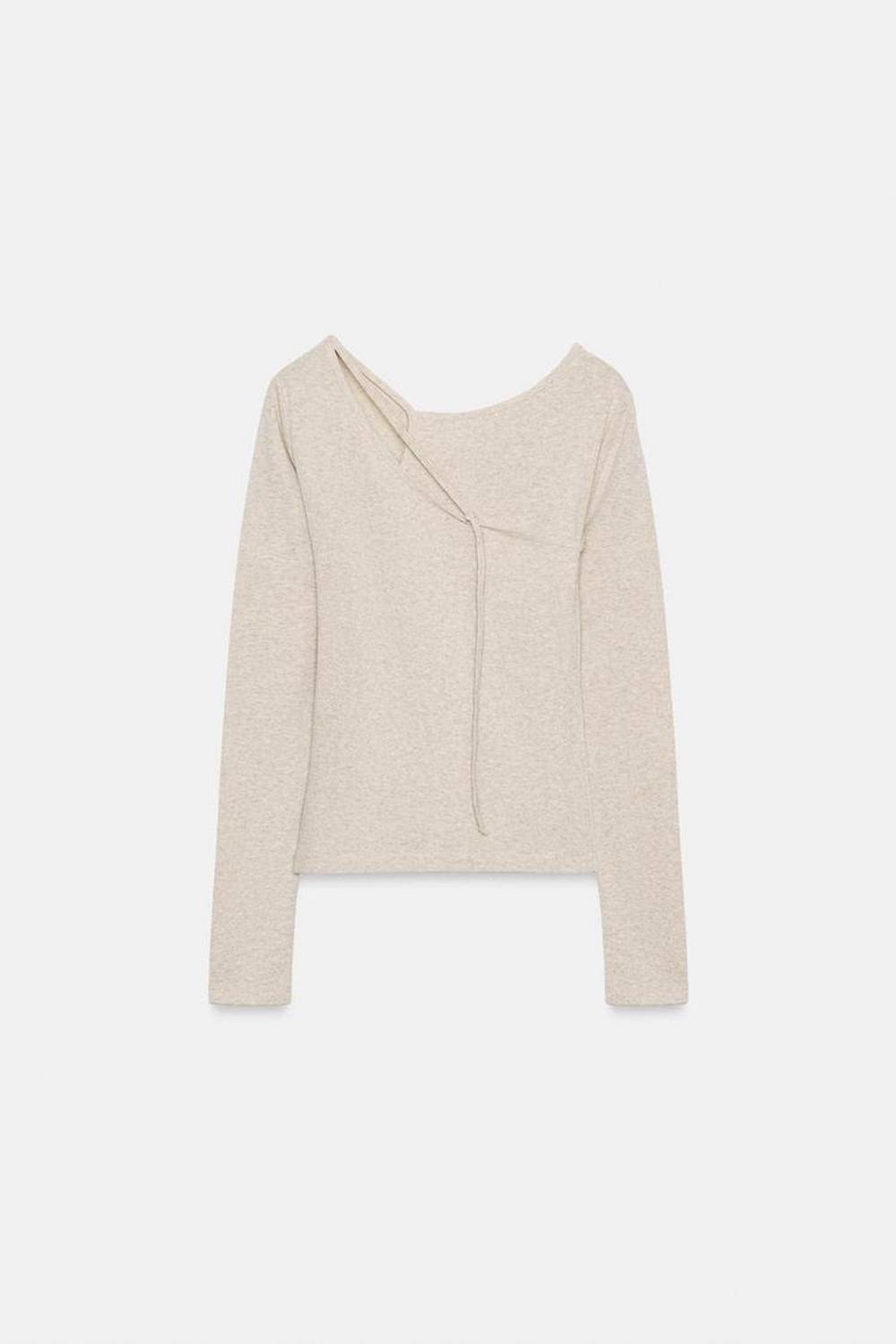 ZARA ФУТБОЛКА С ДВОЙНОЙ ПРЯЖКОЙ, ПЕСОЧНЫЙ МЕЛАНЖ