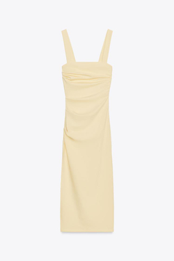 ZARA ПЛИССИРОВАННОЕ ПЛАТЬЕ МИДИ, ЖЕЛТЫЙ