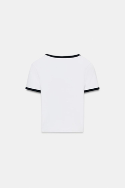ZARA ФУТБОЛКА С КОНТРАСТНЫМИ ДЕТАЛЯМИ, БЕЛЫЙ