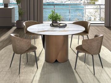 Круглый обеденный стол 1182 с керамической столешницей и стальным основанием бронзового цвета Ø140