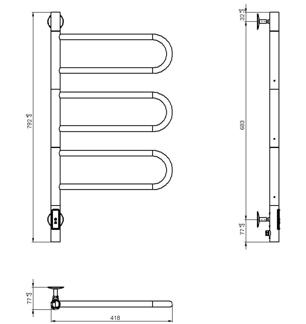 Полотенцесушитель электрический Vincea VTD-1R2CGE 44х80, графит, таймер