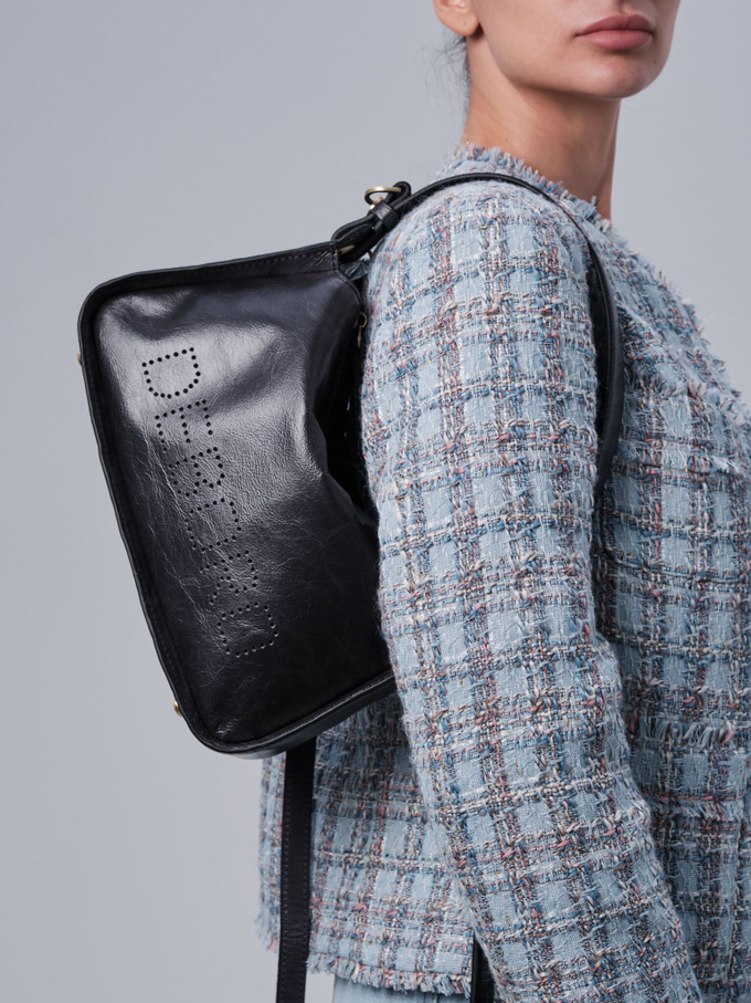 Сумка кожаная на плечо черная