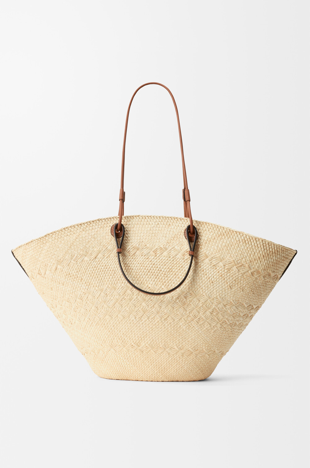 Loewe Большая плетеная сумка Anagram из пальмового волокна и телячьей кожи, натуральный/коричневый