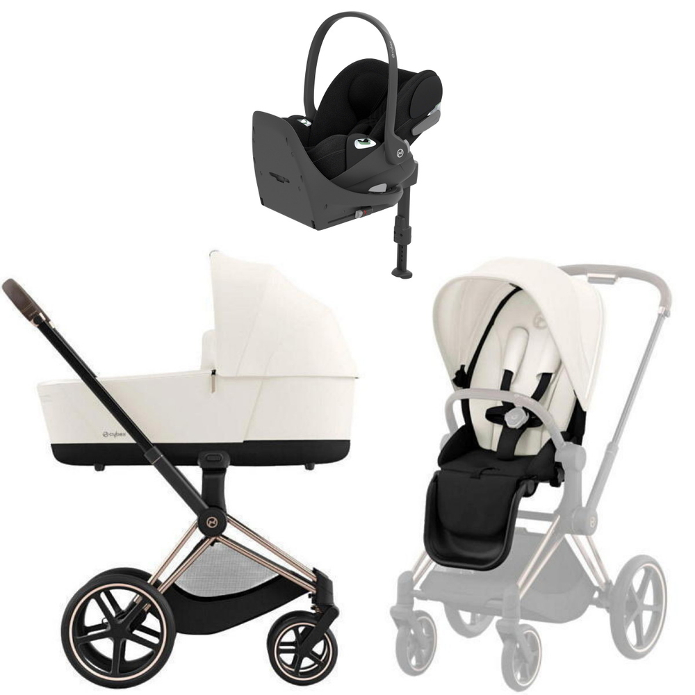 Коляска Cybex Priam IV Rosegold complete Cloud T Sepia Black Plus Base T 3 в 1 Off White