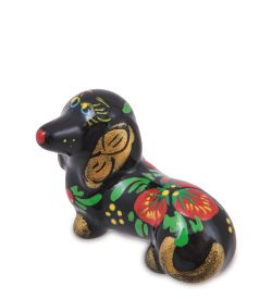 ГЛ-967 Фигурка «Такса» хохлома (Гжельский фарфор)
