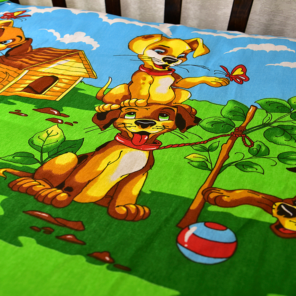 Комплект постельного белья "IS. ВЕСЁЛЫЕ ЩЕНКИ", бязь, 100% хлопок.