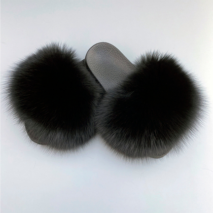 Шлепанцы для улицы из песца | Черный