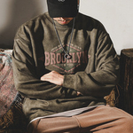 Американская мужская замшевый плотный лонгслив в стиле ретро с лаконичной надписью "BROOKLYN".