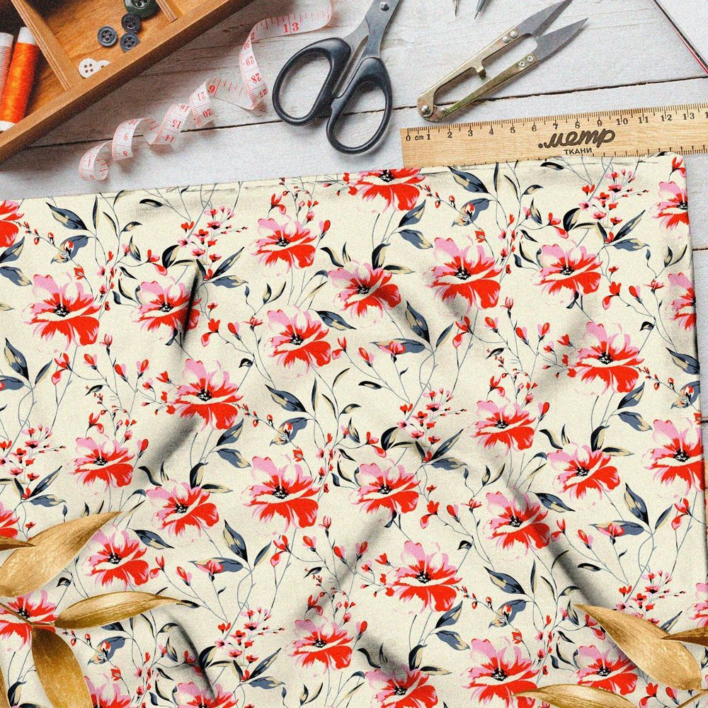 Ткань дюспо яркие оранжевые цветы