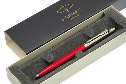 Ручка шариковая "Jotter Red Chrome" Parker кнопочный механизм синяя 1мм корпус красный/хром пластик/сталь в подарочной упаковке