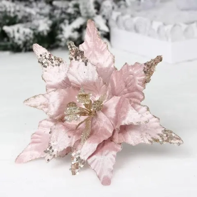 Украшение новогоднее «Пуансеттия - Звёздное небо» 28 см, Розовый/шампань