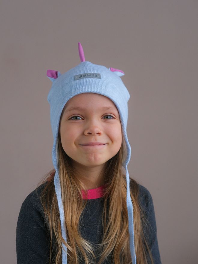 Шапка весенняя/осенняя вязаная (Небесный меланж) UNIC