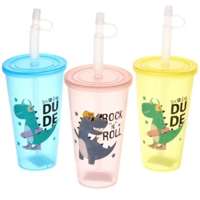 Стакан пластиковый 550мл «Стиль» с трубочкой, цвета микс