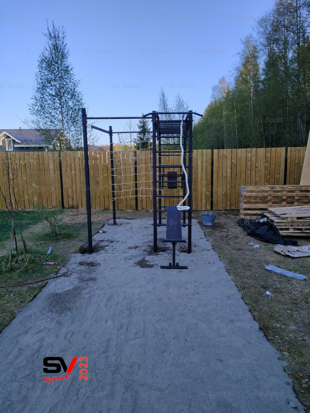 Монтаж уличной шведской стенки Sv Sport Рукоход (6 вертикальных столбов)