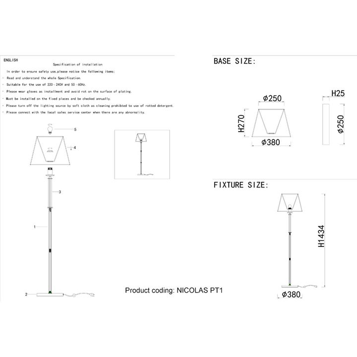 Торшер Crystal Lux Nicolas PT1 Nickel/White