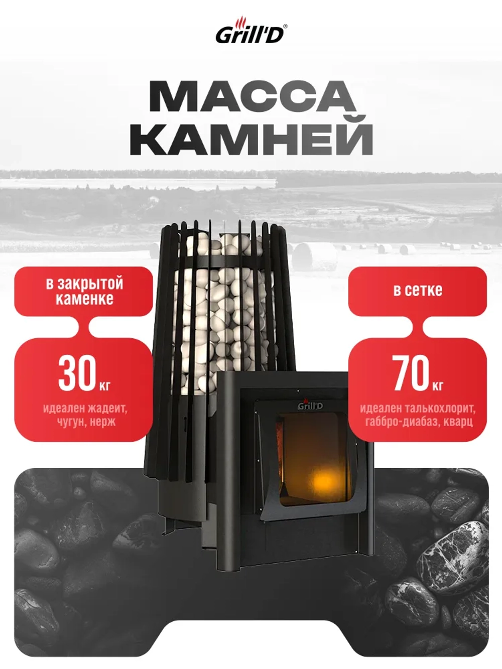 Печь для бани Grill'D Cometa 180 Vega Long Window Max с закрытой каменкой