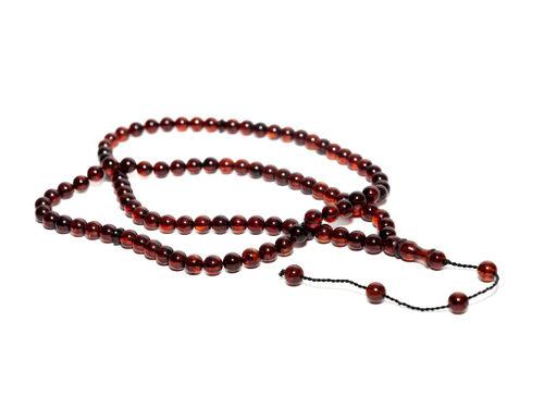 Длинные мусульманские четки из цельного янтаря на 99 бусин по 8 мм. Калининградский натуральный янтарь