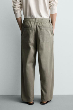 ZARA ХЛОПКОВЫЕ БРЮКИ RELAXED FIT, СВЕТЛЫЙ ХАКИ