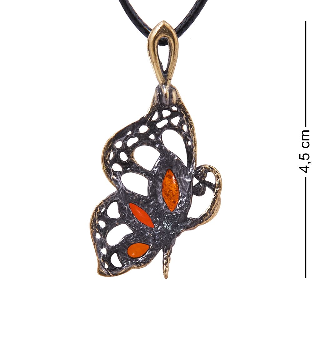 AM-3869 Подвеска «Бабочка Золотая» (латунь, янтарь)