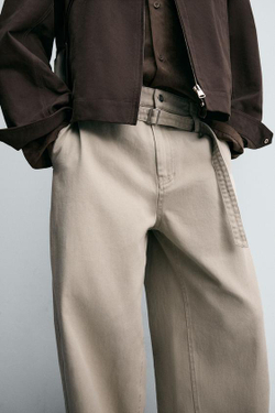ZARA БРЮКИ WIDE BALLOON FIT С РЕМНЕМ, БЕЖЕВЫЙ