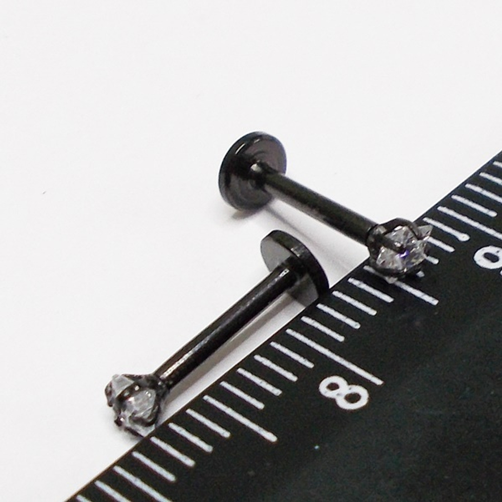 Лабрет 8 мм с кристаллом Звезда 3 мм для пирсинга губы. Медицинская сталь. черное покрытие
