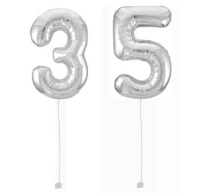 Шар-цифра 35 Серебро Silver 102 см фольга с гелием на грузике