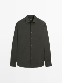 Massimo Dutti Меланжевая рубашка облегающего кроя из твила, темно-зеленый