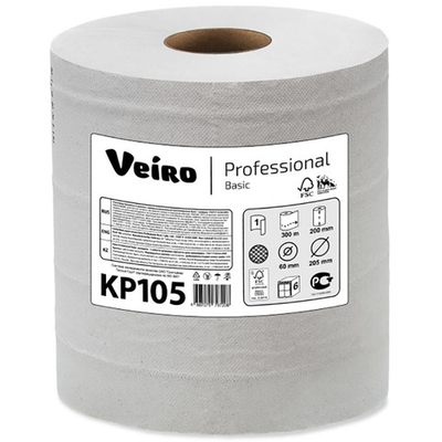 Полотенца бумажные в рулоне Veiro Professional Basic KP105 1-х слойные 300 м 1/6