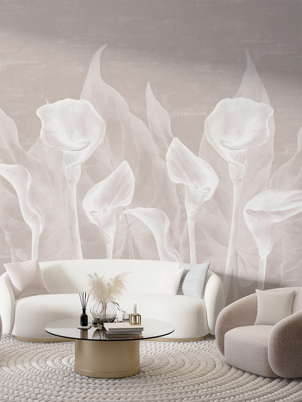 Фотообои цветы и листья на бежевой стене